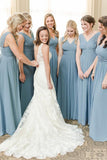 V Neck A Line Bridesmaid Dress With Pleats B521
