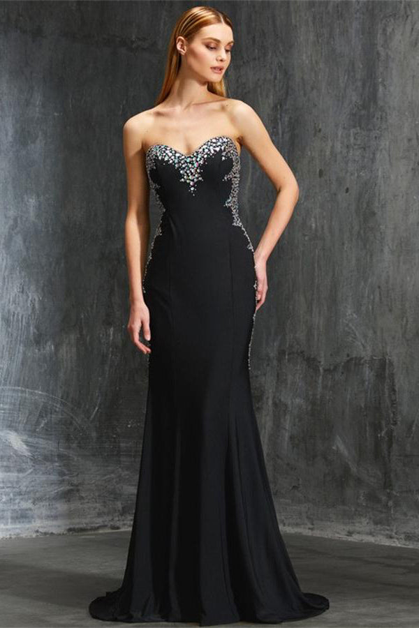 Charming Black And Silver Long Mermaid Open Back Beading Prom Dresses ...
