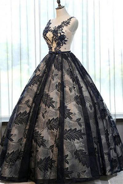 Formal Black Long V-neck Lace Up Ball Gown Princess Prom Dress Quincea ...