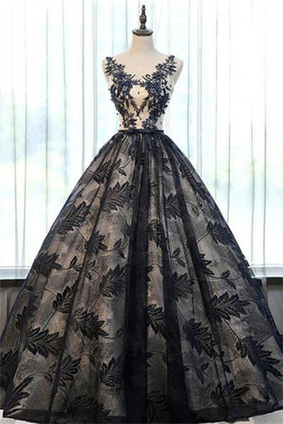 Formal Black Long V-neck Lace Up Ball Gown Princess Prom Dress Quincea ...