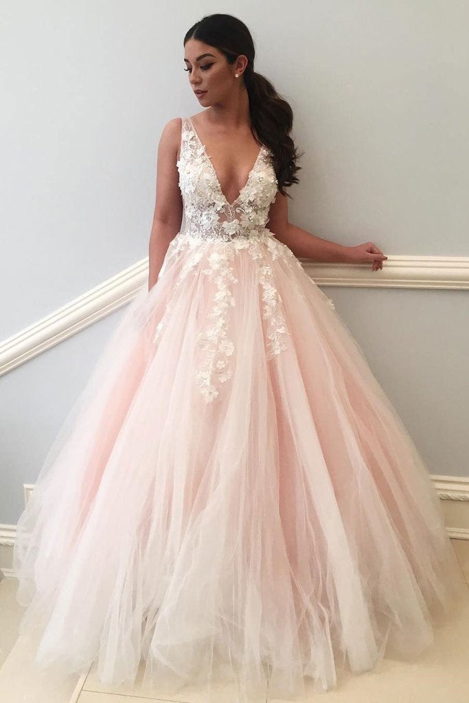 Cute Pink And Ivory Long Lace Princess Prom Dress Ball Gown – Bohogown