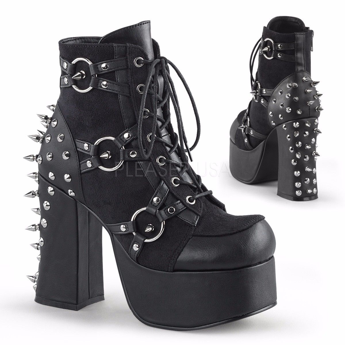 DEMONIA Charade-100 Black Vegan Leather Suede Goth Punk Spike Studs An