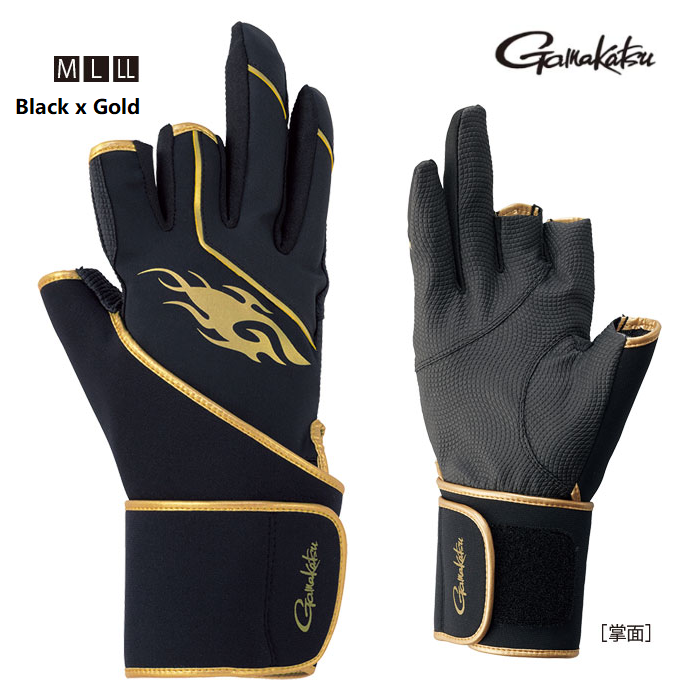 Gamakatsu Fishing Gloves 3 Cut Fingers Ergo Grip Glove GM7295 Black x Gold  Japan