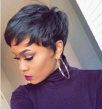 Short pixie bob with straight Brazilian hair extensions