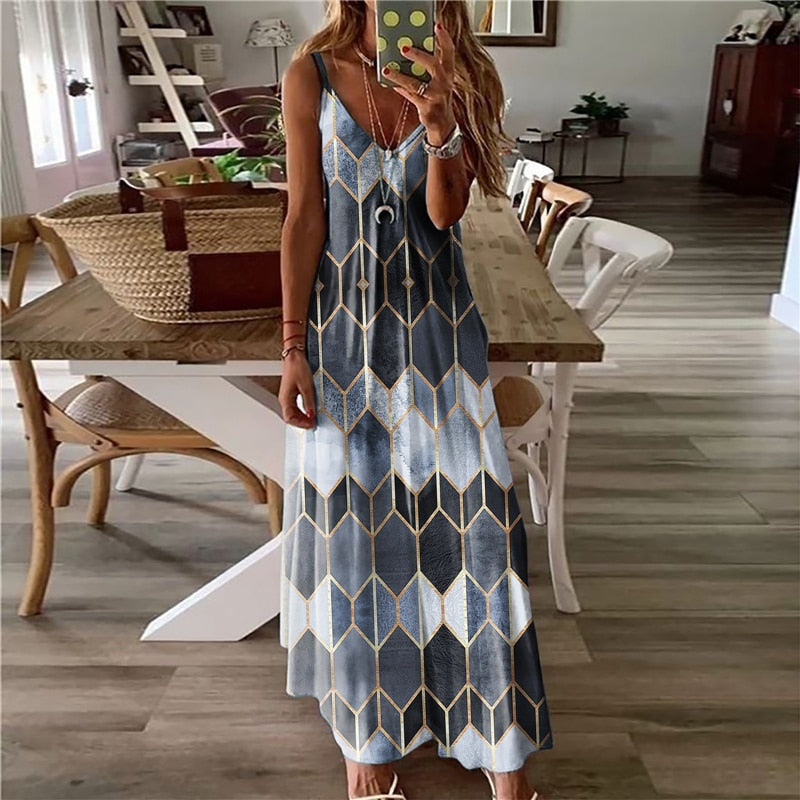 dosis kryds renere Women Casual Printed Long Dresses Summer Sleeveless V-Neck Camisole A- –  astore.in