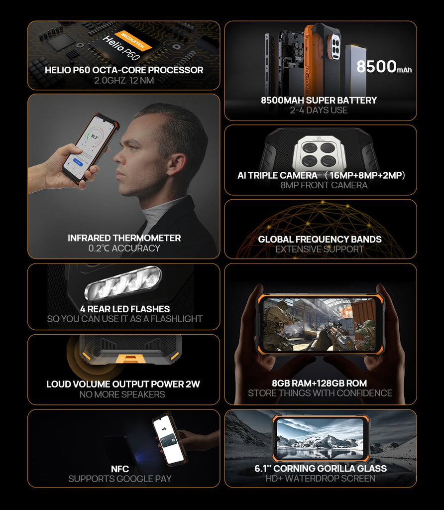 DOOGEE S86 Pro Military grade Rugged Smart Phone 8GB+128GB Infrared Thermometer Mobile Phone