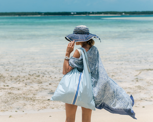 Summer Getaway on the Beach with beach tote