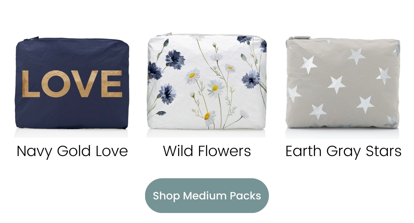 Three medium zipper pouches with flowers and stars