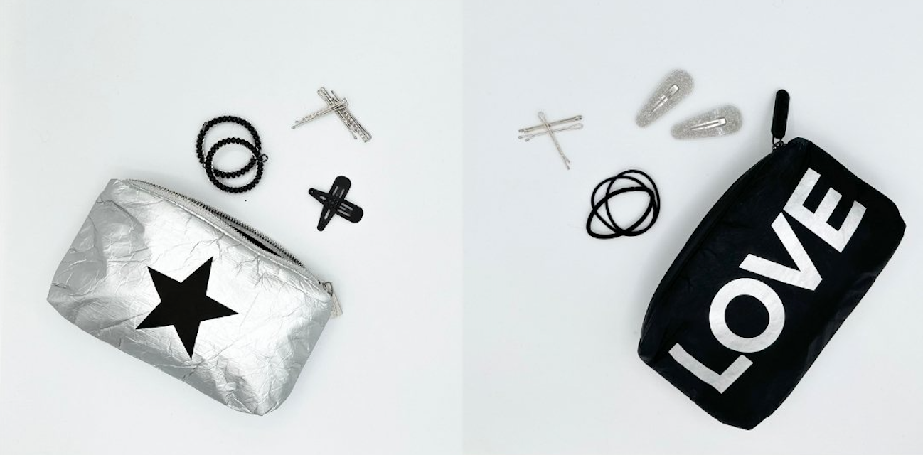 Black and silver mini zipper pouches with hair accessories 