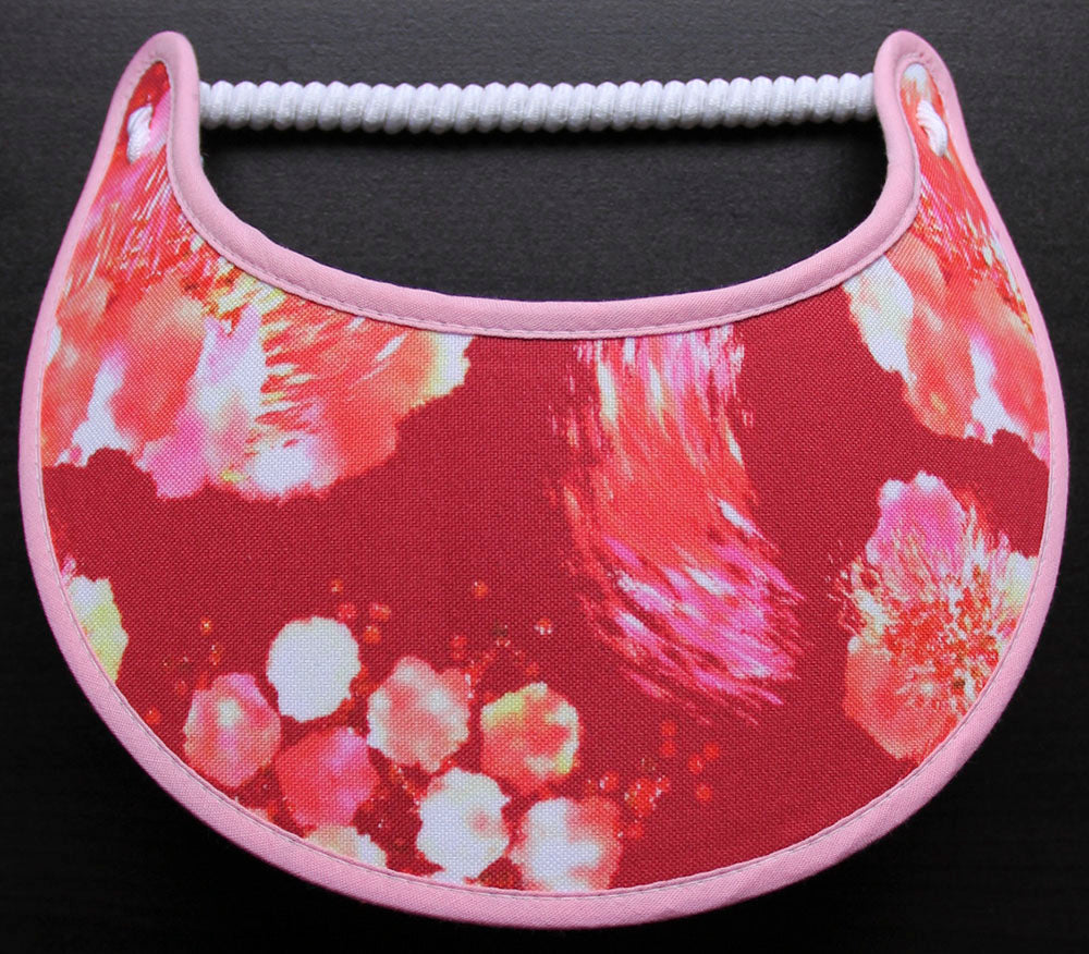 M415 Pink, Orange, Yellow design on Deep Red Sun Visor, Pink Trim