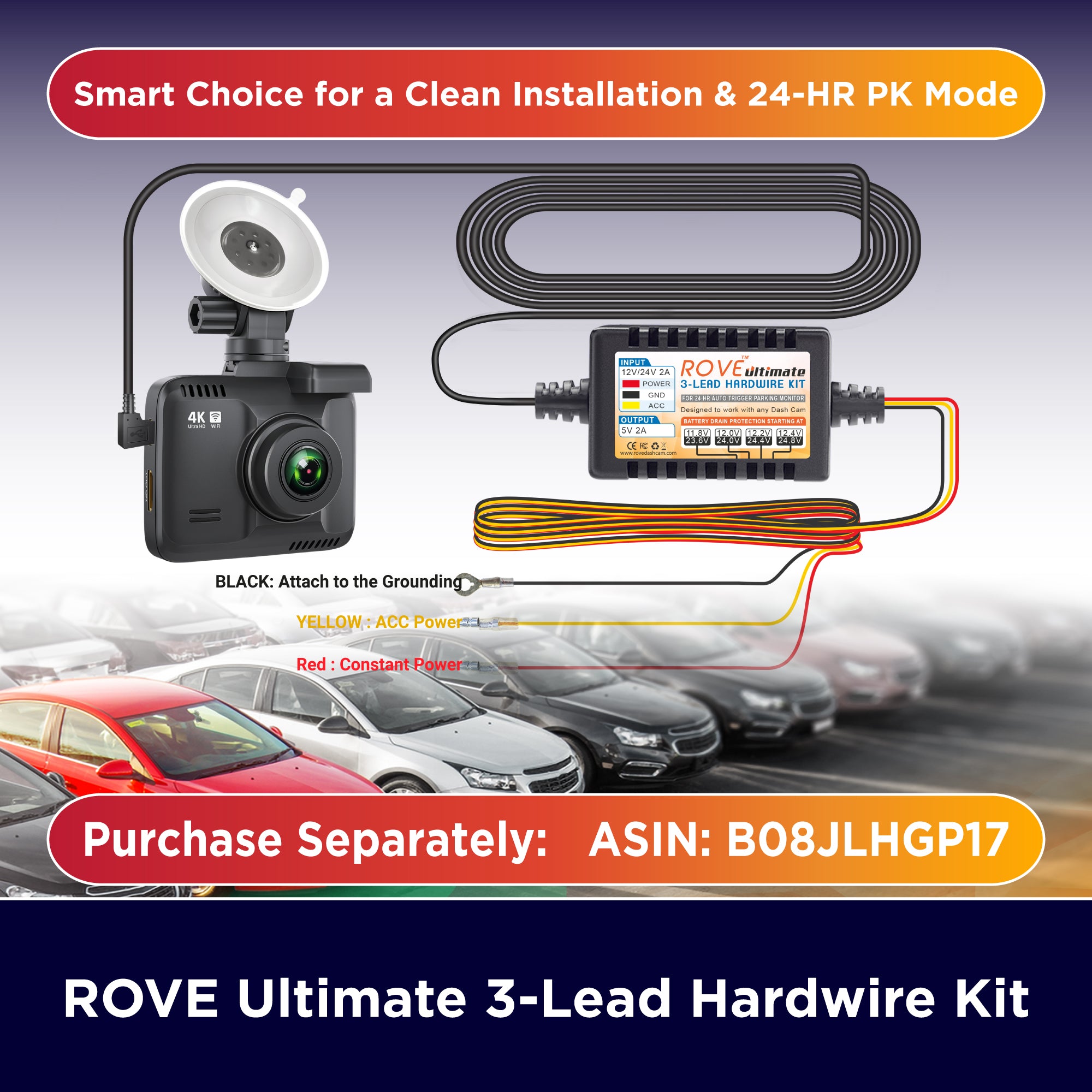 ROVE R2-4K Dash Cam Built-in WiFi GPS Car Dashboard Camera Recorder with  UHD 2160P, 2.4 IPS Screen, 150° Wide Angle, WDR, Night Vision