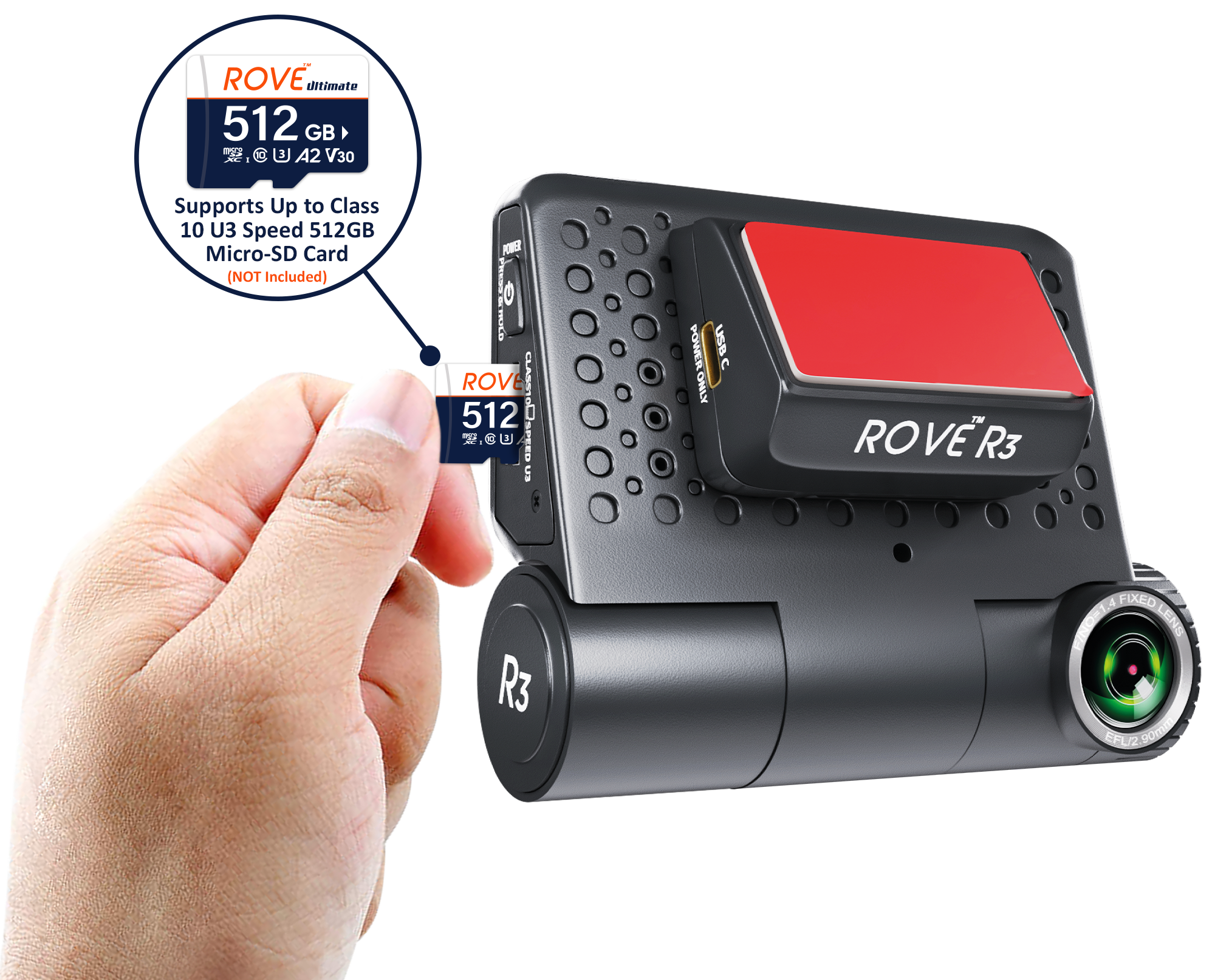 Rove R3 Dash Cam, 3” IPS Touch Screen, 3 Channel Dash Cam Front and Rear with Cabin, 5.0 GHz Wifi, Built-in GPS, 2K-1440P+1080P+1080P, 24-hr Parking