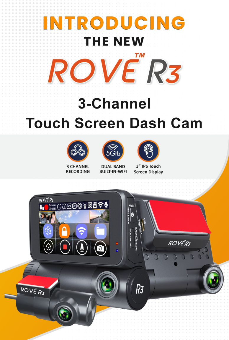 ROVE R3, 3 Channel Touch Screen Dash Cam with Built-in Dual-Band