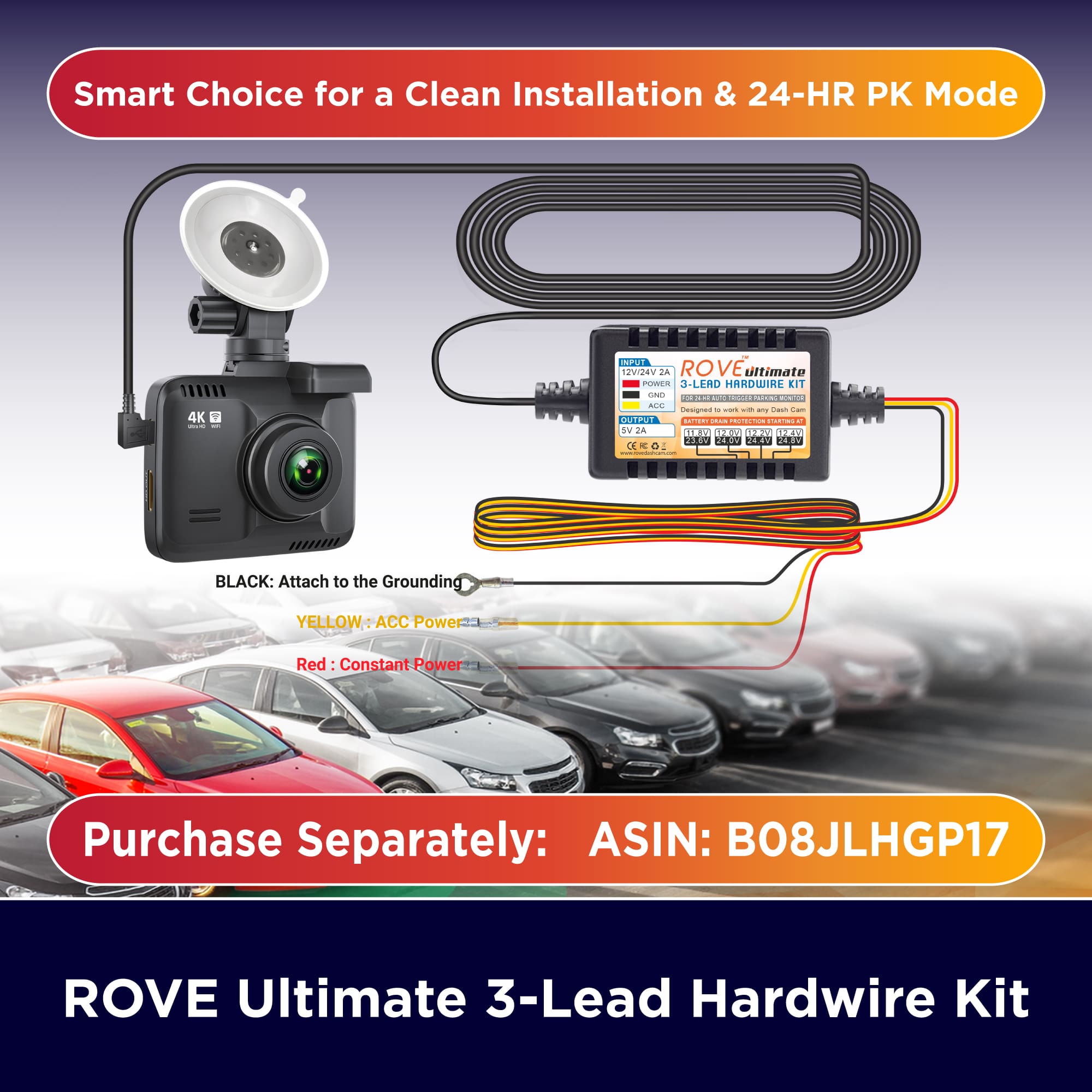 Rove R2-4K Dash Cam for Cars Ultra HD 2160P Dash Camera Built-In WiFi & GPS