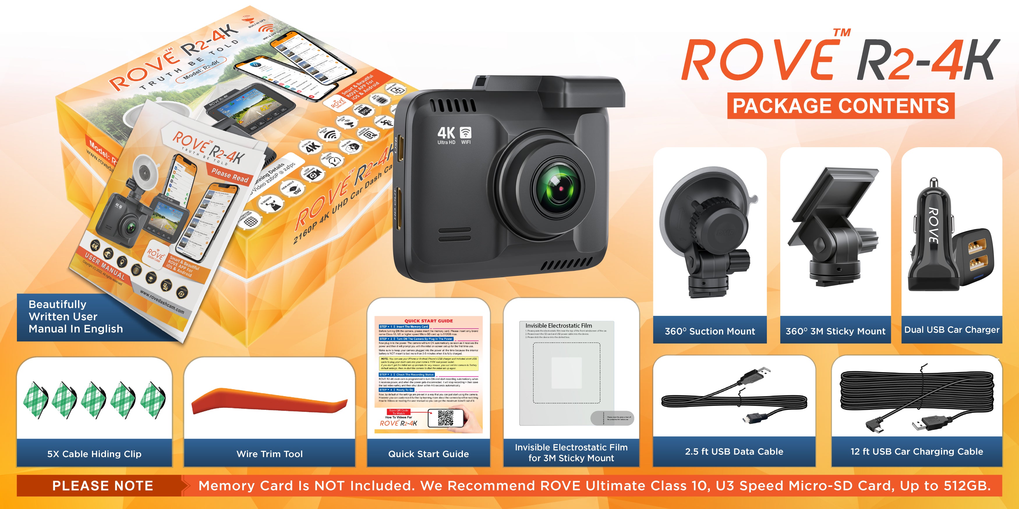 ROVE, Car Audio, Video & GPS, Rove R24k Dashcam With Sd Card Included