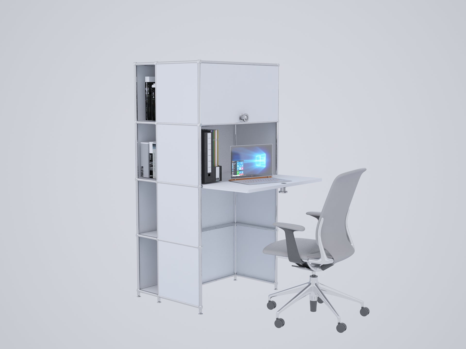 Compact Home Office Workstation All In One With Cabinets And Desk