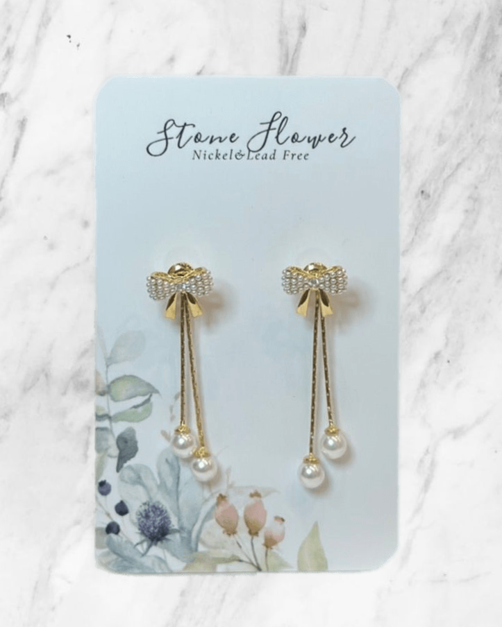 Bows With Pearl Dangling Earrings – Stone Flower