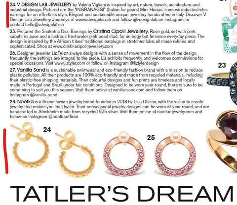 INGRANAGGI Mini Hoops by V DESIGN LAB Jewellery featured on the Tatler Magazine