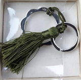 FLOWER POWER keyring in 18Kt White Gold plated Silver_green tassel by V DESIGN LAB