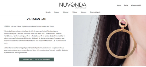 V DESIGN LAB Jewellery as the first jewellery brand selling on Nuvonda.ch, erst Schmuck Marke auf Nuvonda.ch nachaltig Online Platform