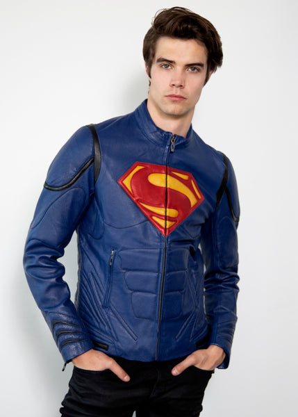 superman blue armor leather jacket