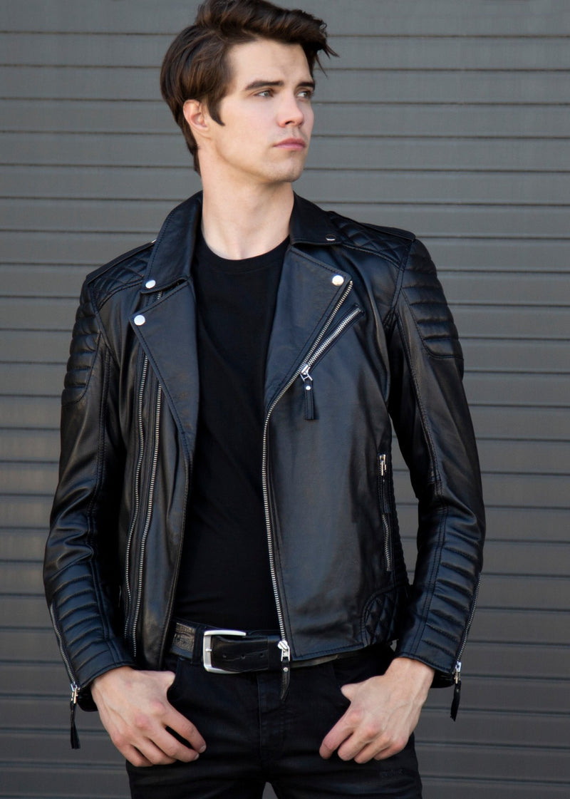 Buy Mens Quilted Black Leather Motorcycle Jacket | LucaJackets – Luca ...