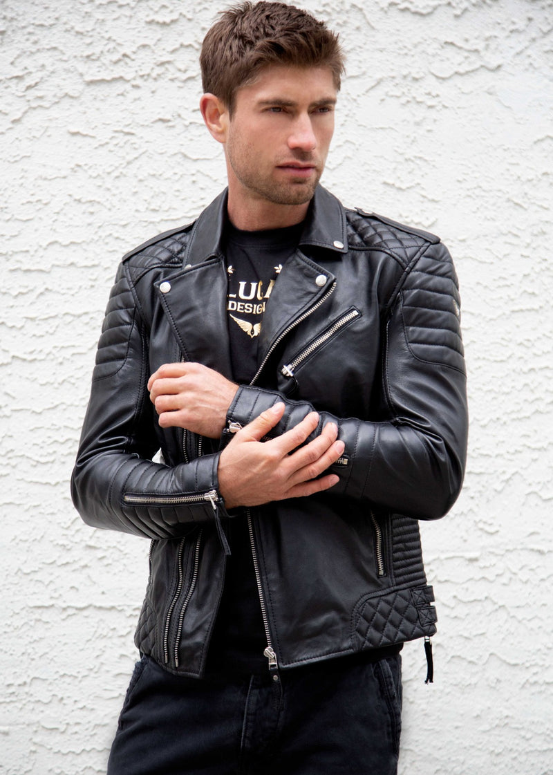 Buy Mens Quilted Black Leather Motorcycle Jacket | LucaJackets – Luca ...