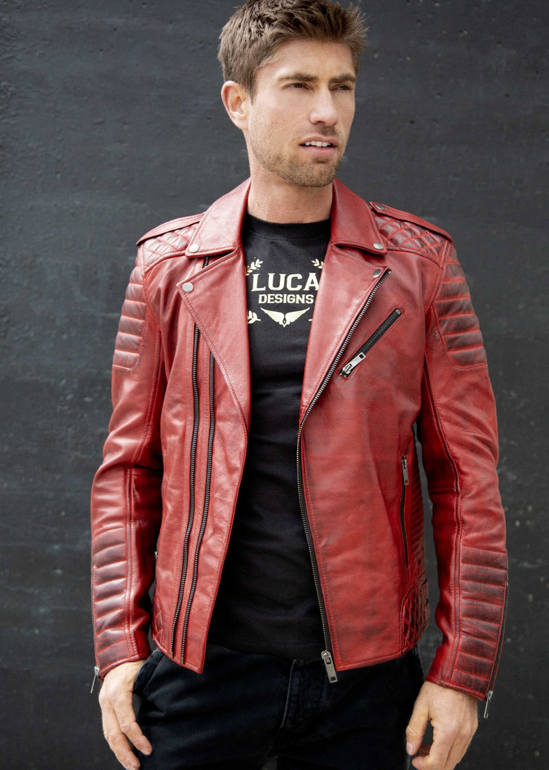 Buy Mens Quilted Leather Motorcycle Jacket Red | LucaJackets – Luca Designs