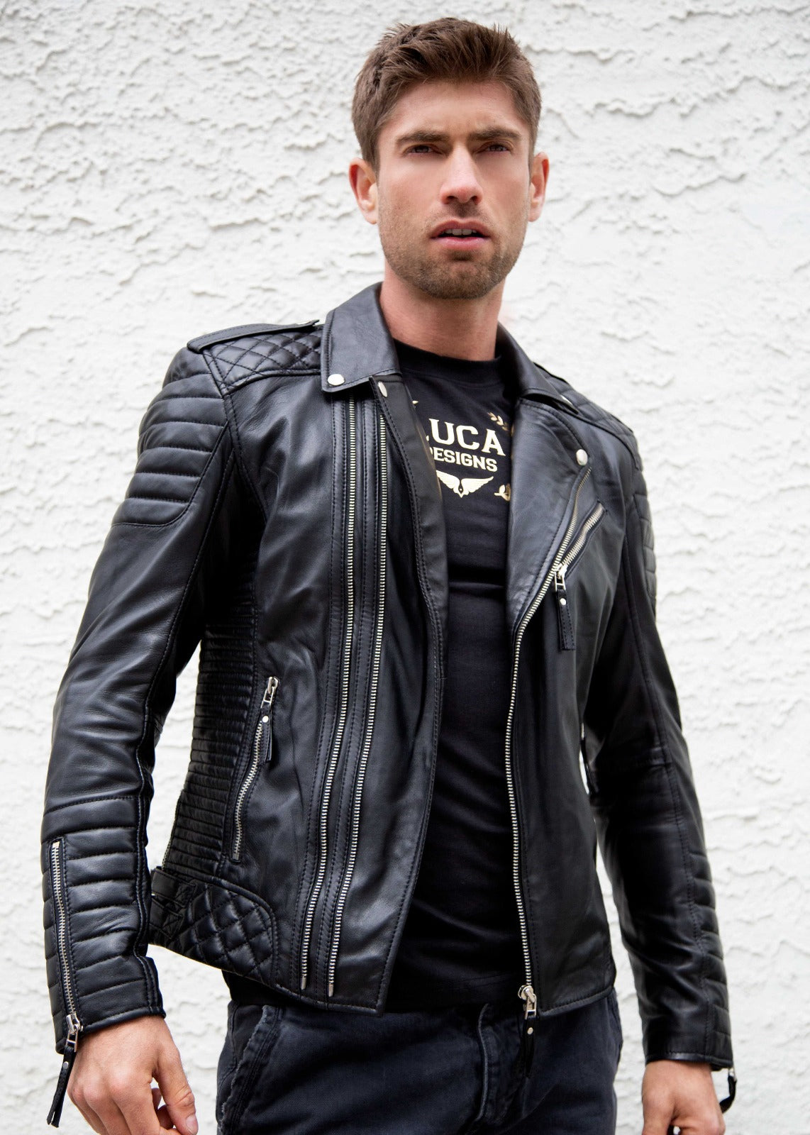 Buy Mens Quilted Black Leather Motorcycle Jacket Lucajackets Luca Designs 3940