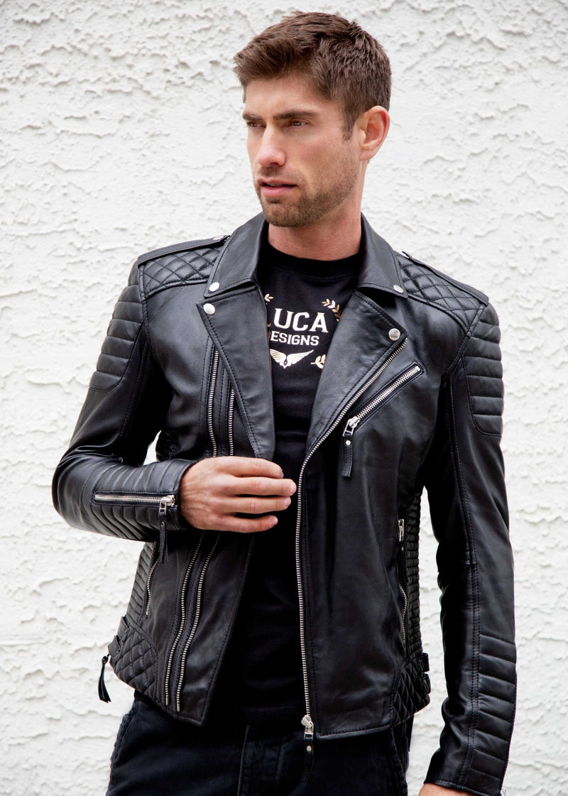 Buy Mens Quilted Black Leather Motorcycle Jacket | LucaJackets – Luca ...