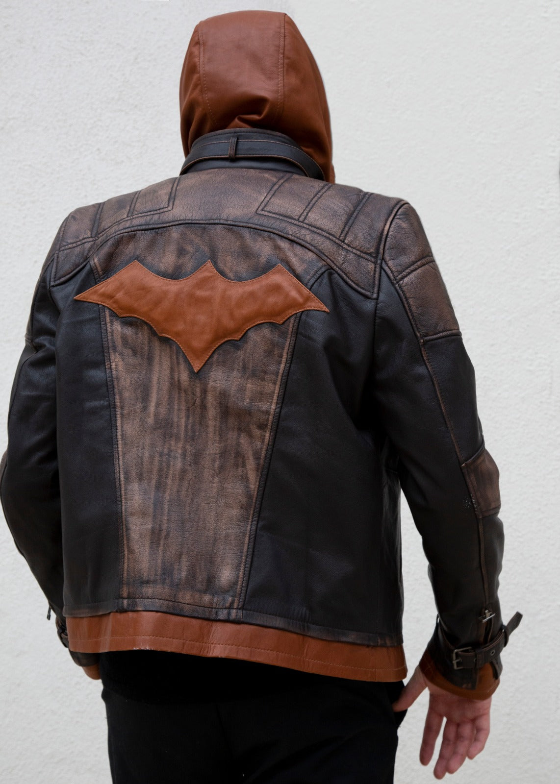 Buy Mens Arkham Knight Brown Hood Leather Jacket | LucaJackets – Luca ...
