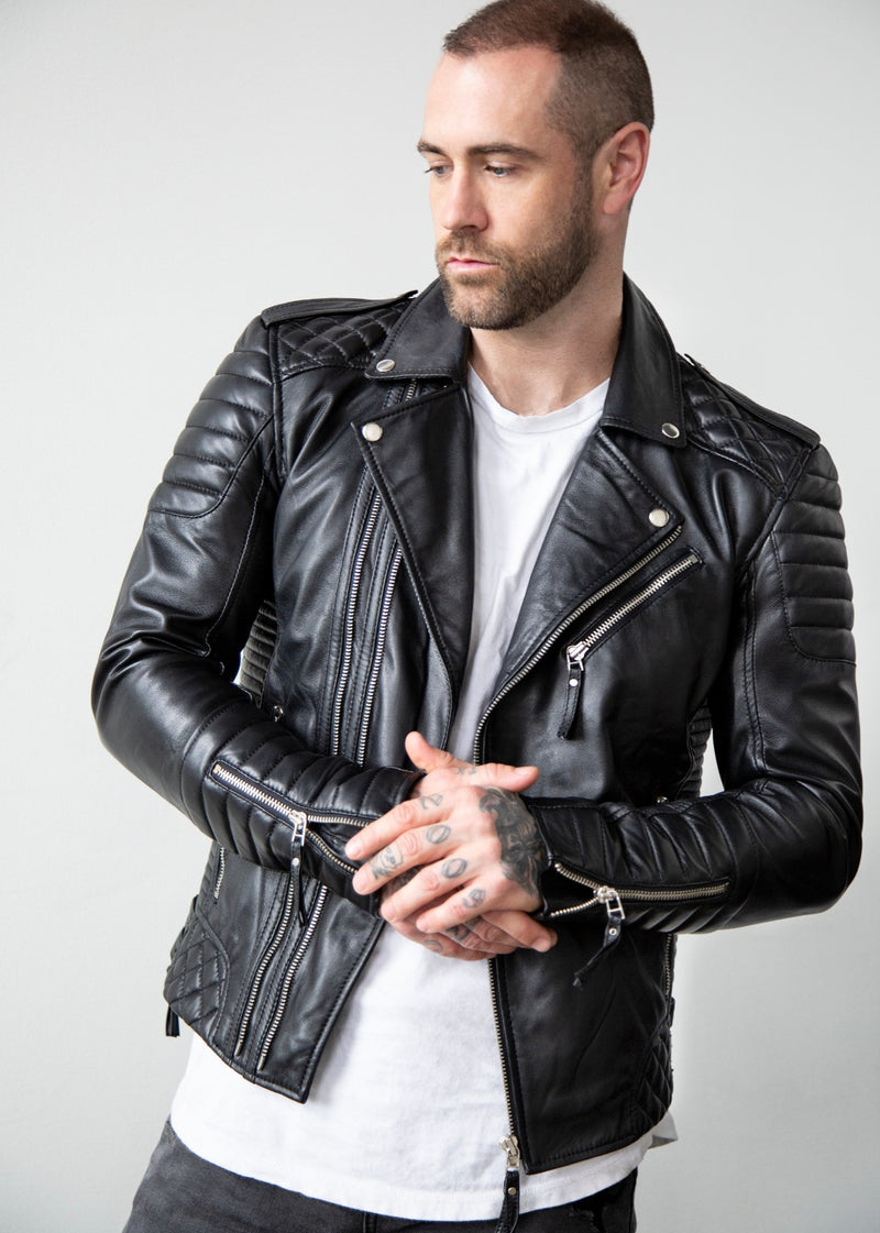 mens black leather blazer