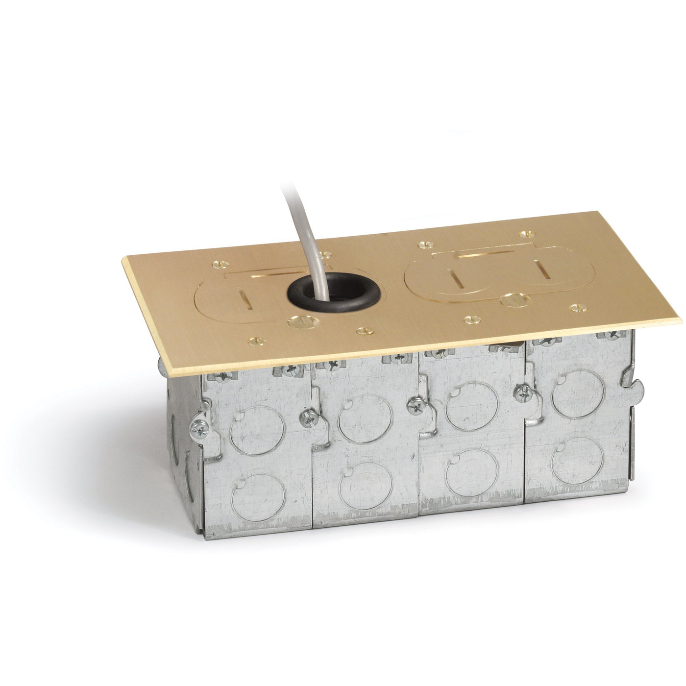 Lew Electric RCFB2 Concealed Plug Floor Box, Two 15A Duplexes, Brass