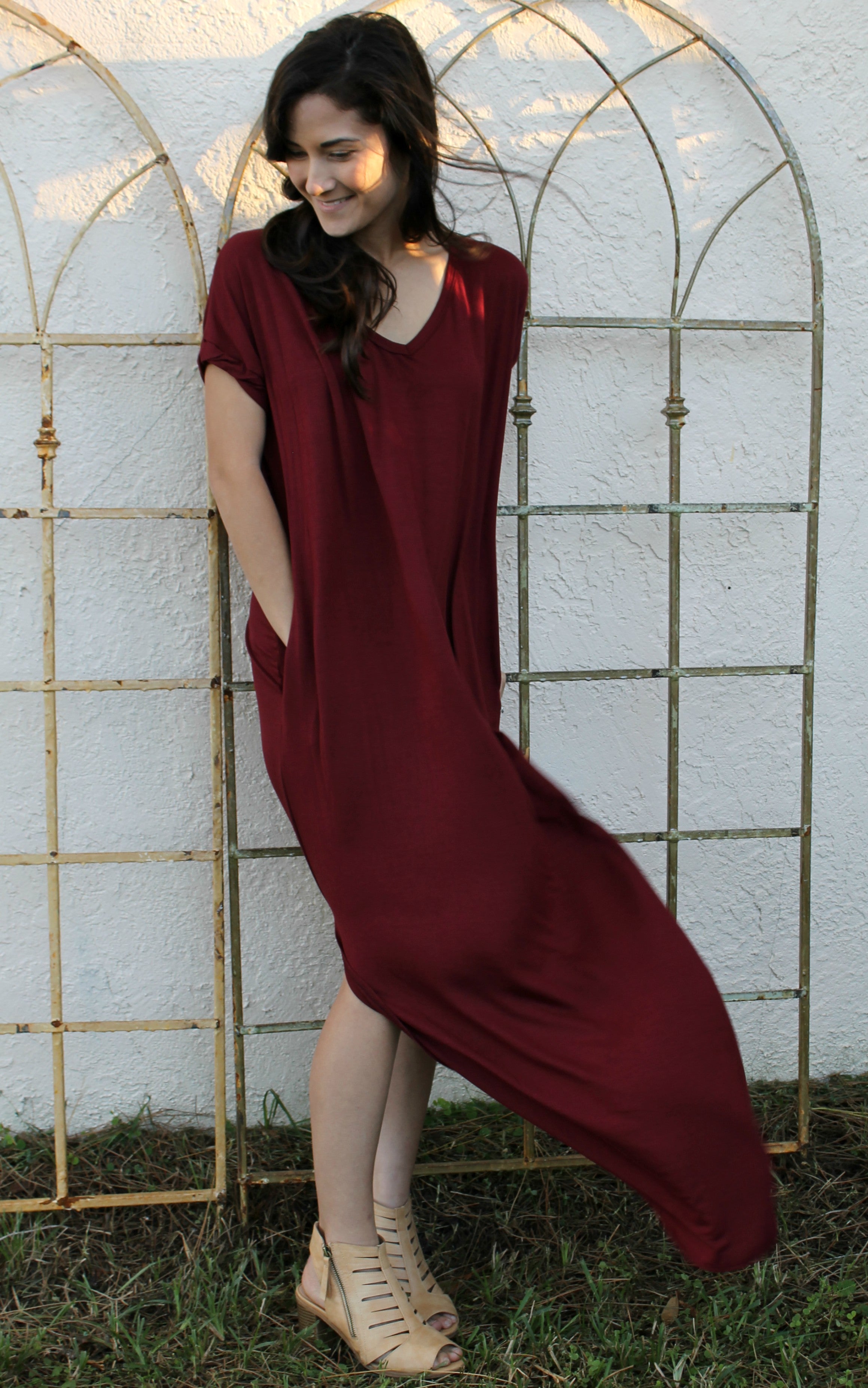 red wine maxi dress