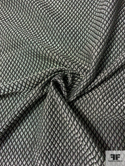 Crosshatch Pattern Quilt-Like Metallic Brocade - Dark Metallic Grey / Black