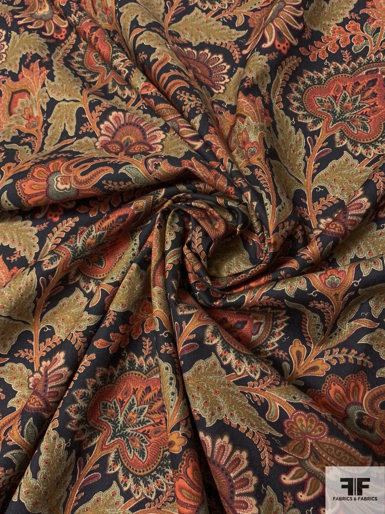 Autumn Paisley Leaf Printed Cotton Lawn - Shades of Orange/Darkest ...