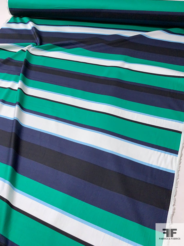 Horizontal Multi-Striped Printed Stretch Cotton Sateen - Emerald Green ...