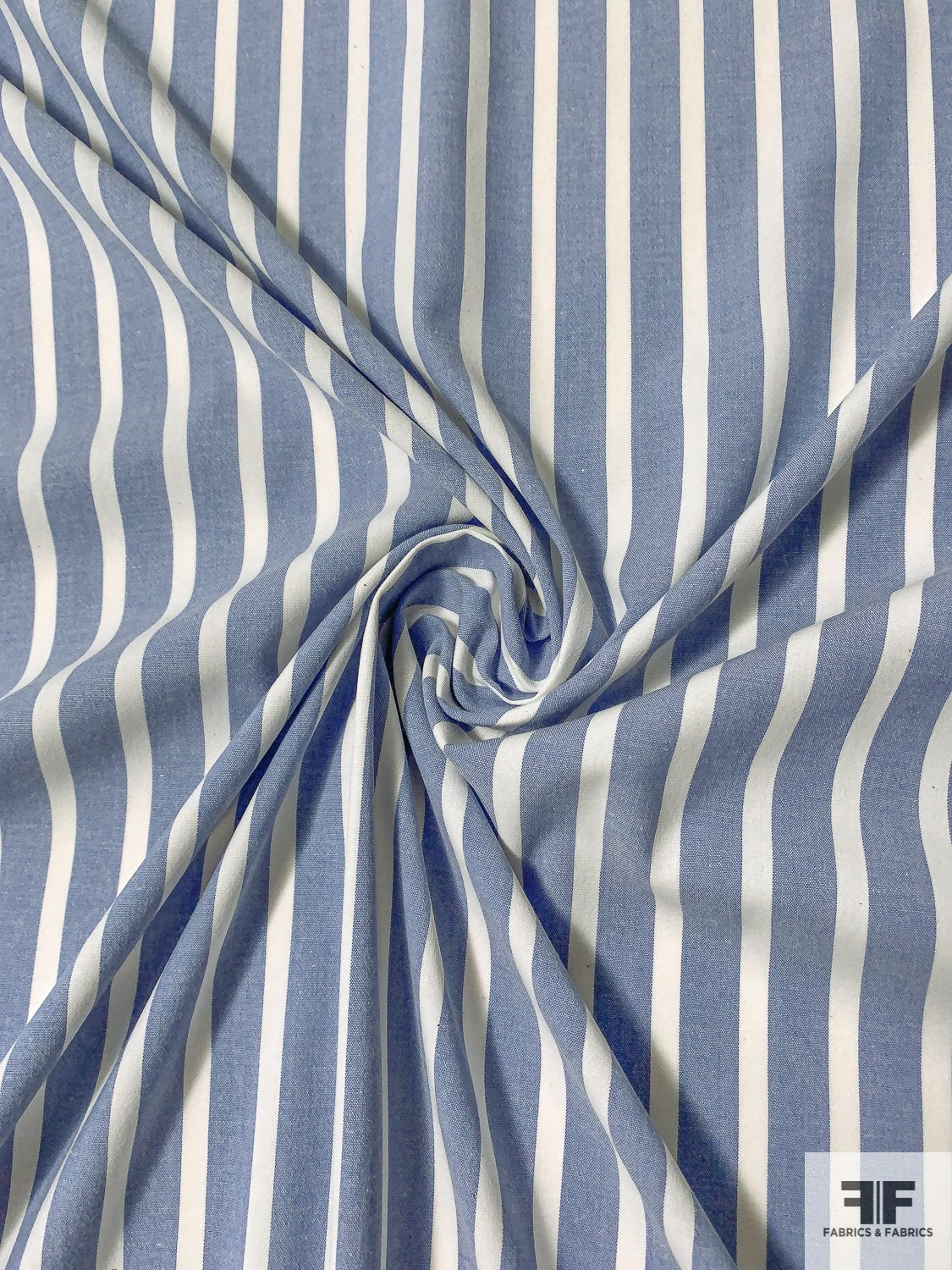 Vertical Wide Railroad Striped Stretch Yarn-Dyed Cotton Chambray - Blue ...