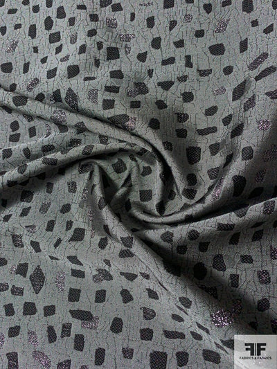 Abstract Shapes Metallic Brocade - Grey / Black / Shimmery Lavender