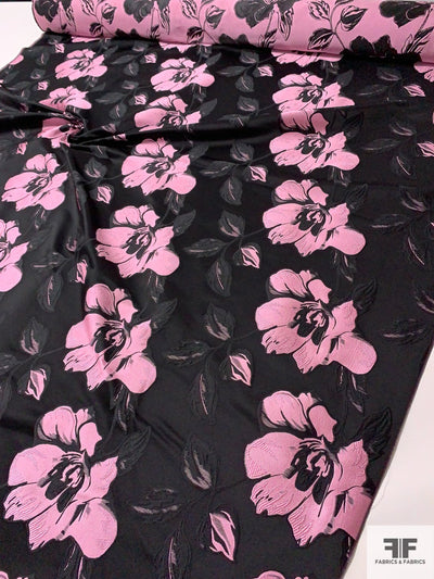 Beautiful Floral Reversible Brocade with Satin Finish - Pink / Black