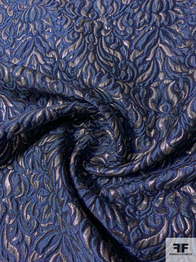 Elegant Regal Matelassé Metallic Brocade - Navy / Grey