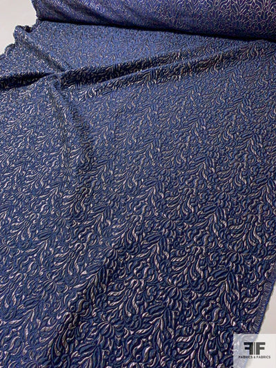 Elegant Regal Matelassé Metallic Brocade - Navy / Grey