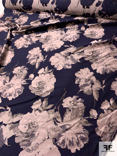 Romantic Floral Jacquard Brocade - Mauve / Navy