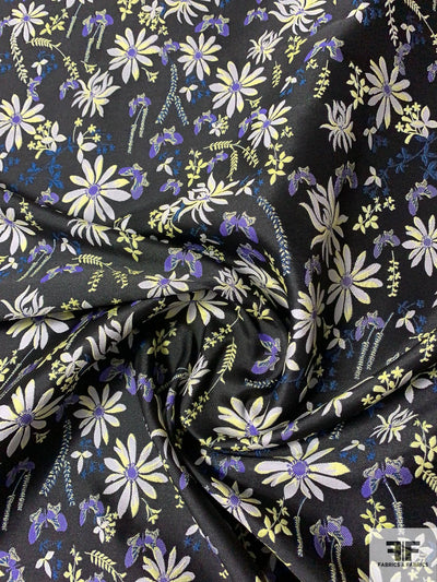 Playful Floral Brocade - Black / Blue / Lilac / Purple / Pastel Yellow