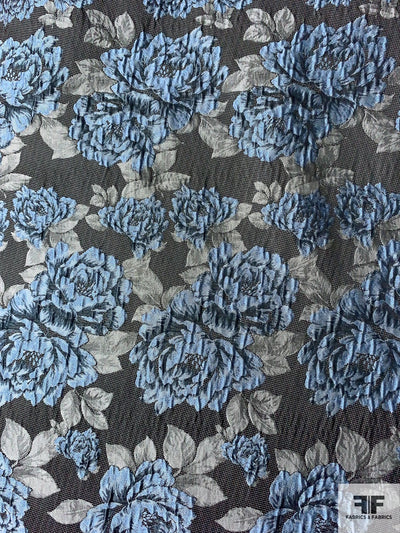 Slightly Textured Floral Brocade - Sky Blue / Grey / Black