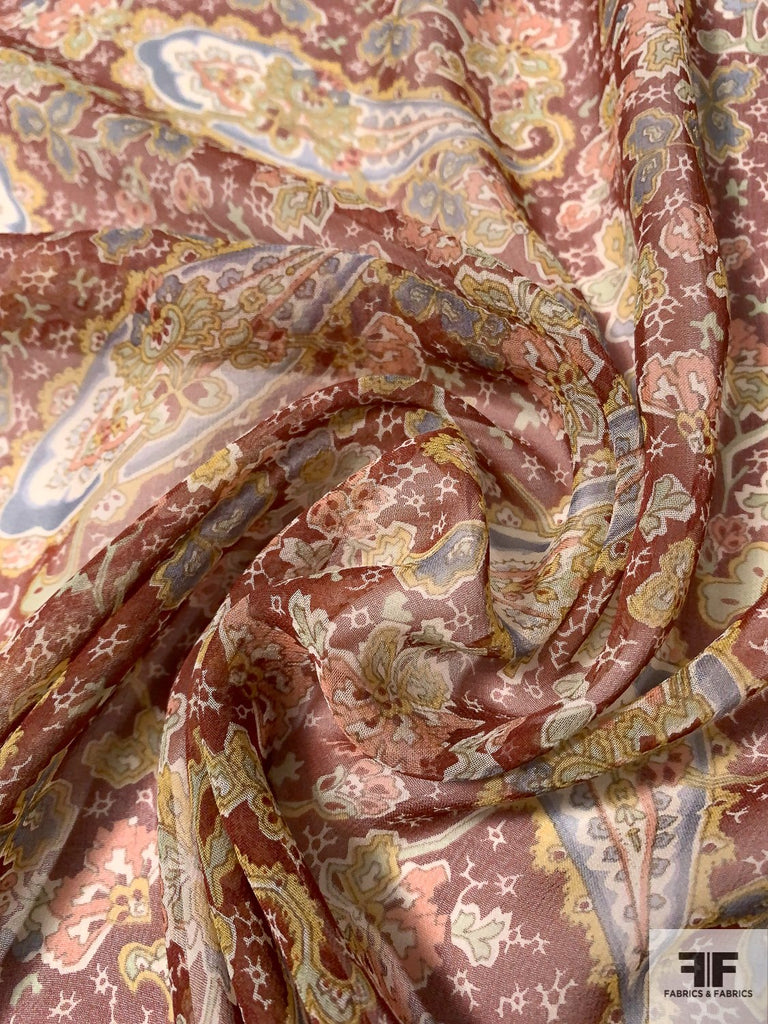 Paisley Printed Silk Chiffon - Dusty Maroon/Multicolor | FABRICS ...