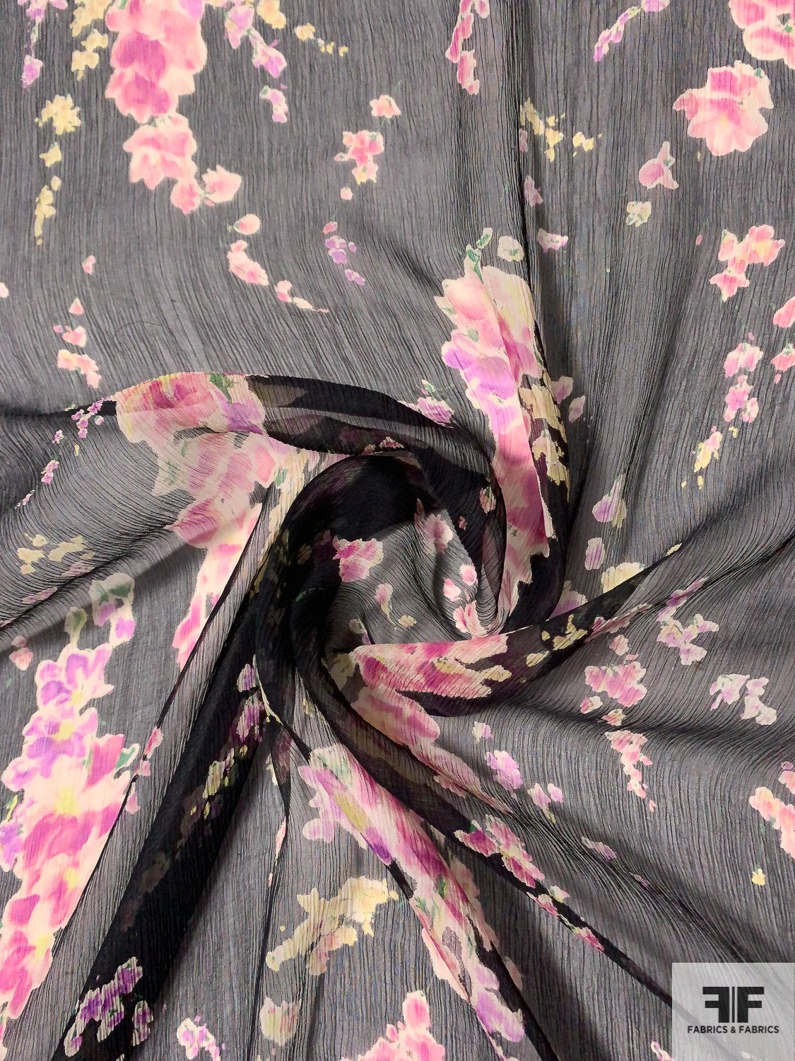 Italian Ralph Lauren Watercolor Floral Printed Silk Chiffon - Orchid  Pink/Green/Ivory/Black | FABRICS & FABRICS – Fabrics & Fabrics
