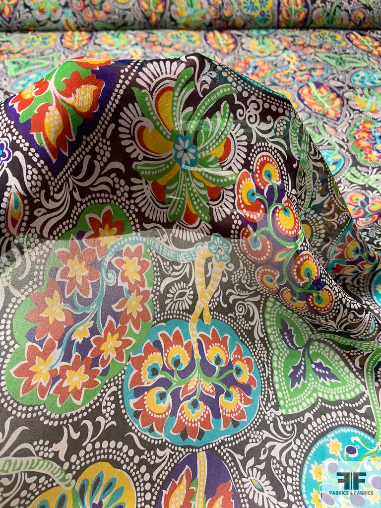 Caribbean Paisley Printed Silk Chiffon - Multicolor | FABRICS & FABRICS ...