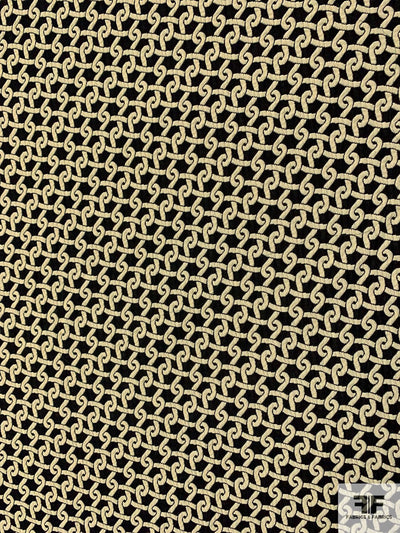 Swirly Art Deco Basketweave Lightweight Brocade - Cream / Black