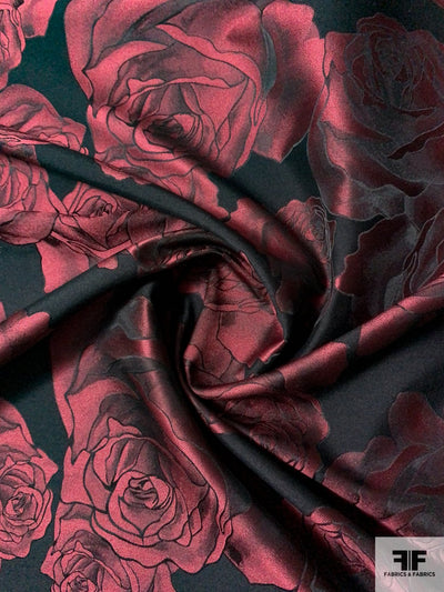 Floral Fused Jacquard Brocade - Wine / Black